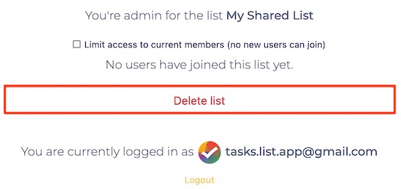 Delete a shared list